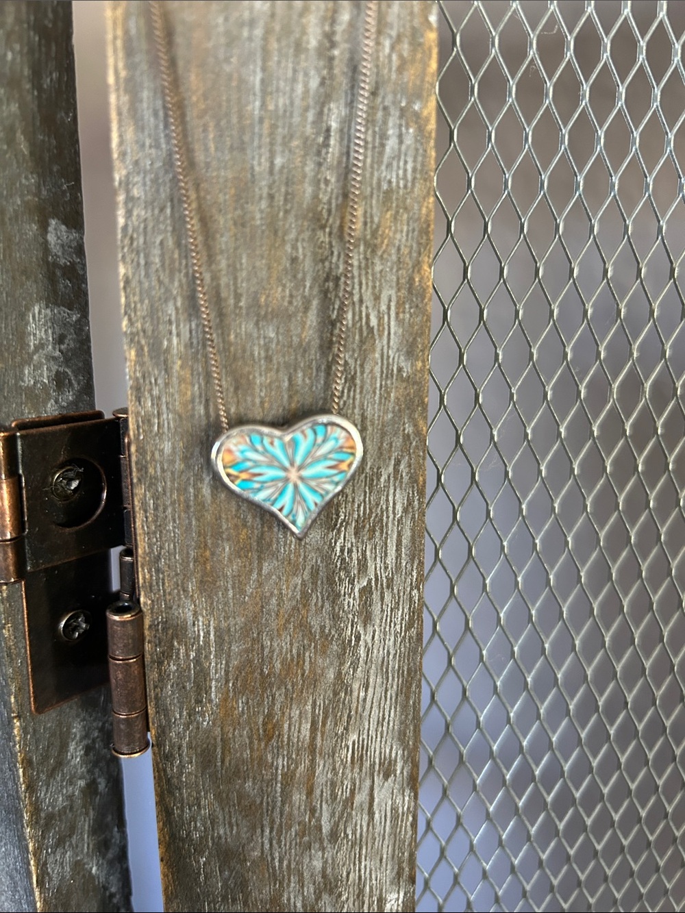 Silver Heart Pendant Necklace with Turquoise Enamel